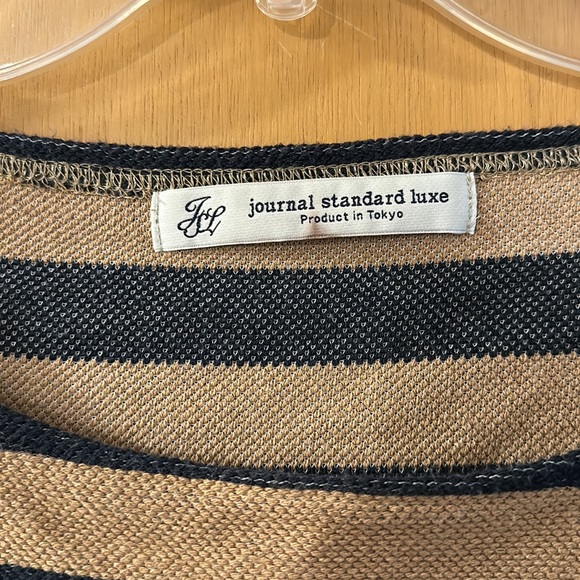 Journal Standard Luxe Striped Cropped Top Cotton Tan Navy Blue Size M-L - Picture 3 of 10